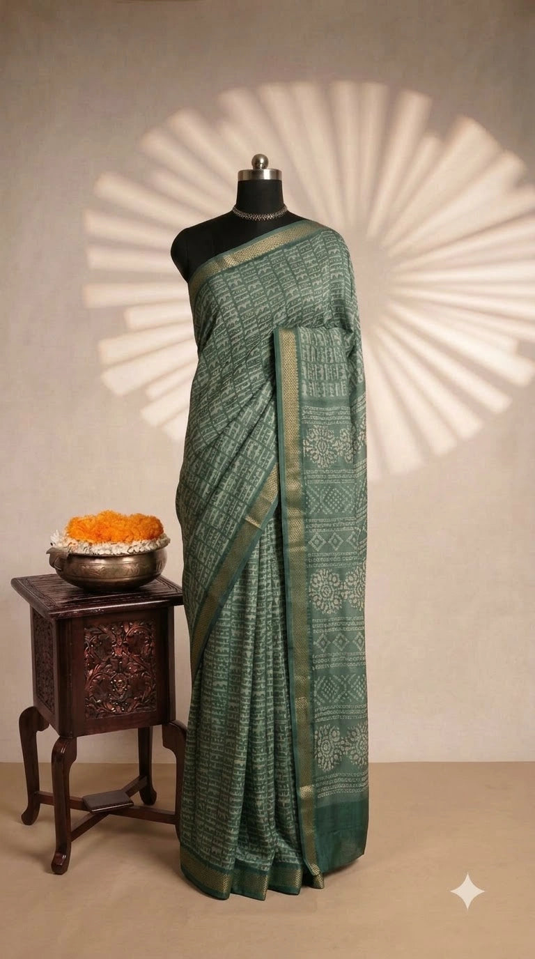 Sea Green Chanderi Saree 