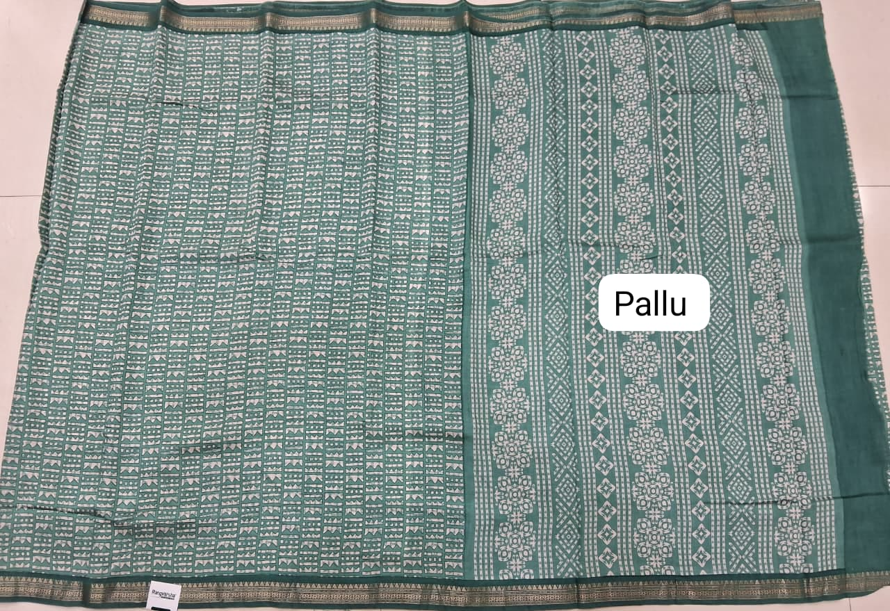 Sea Green Chanderi Saree Pallu