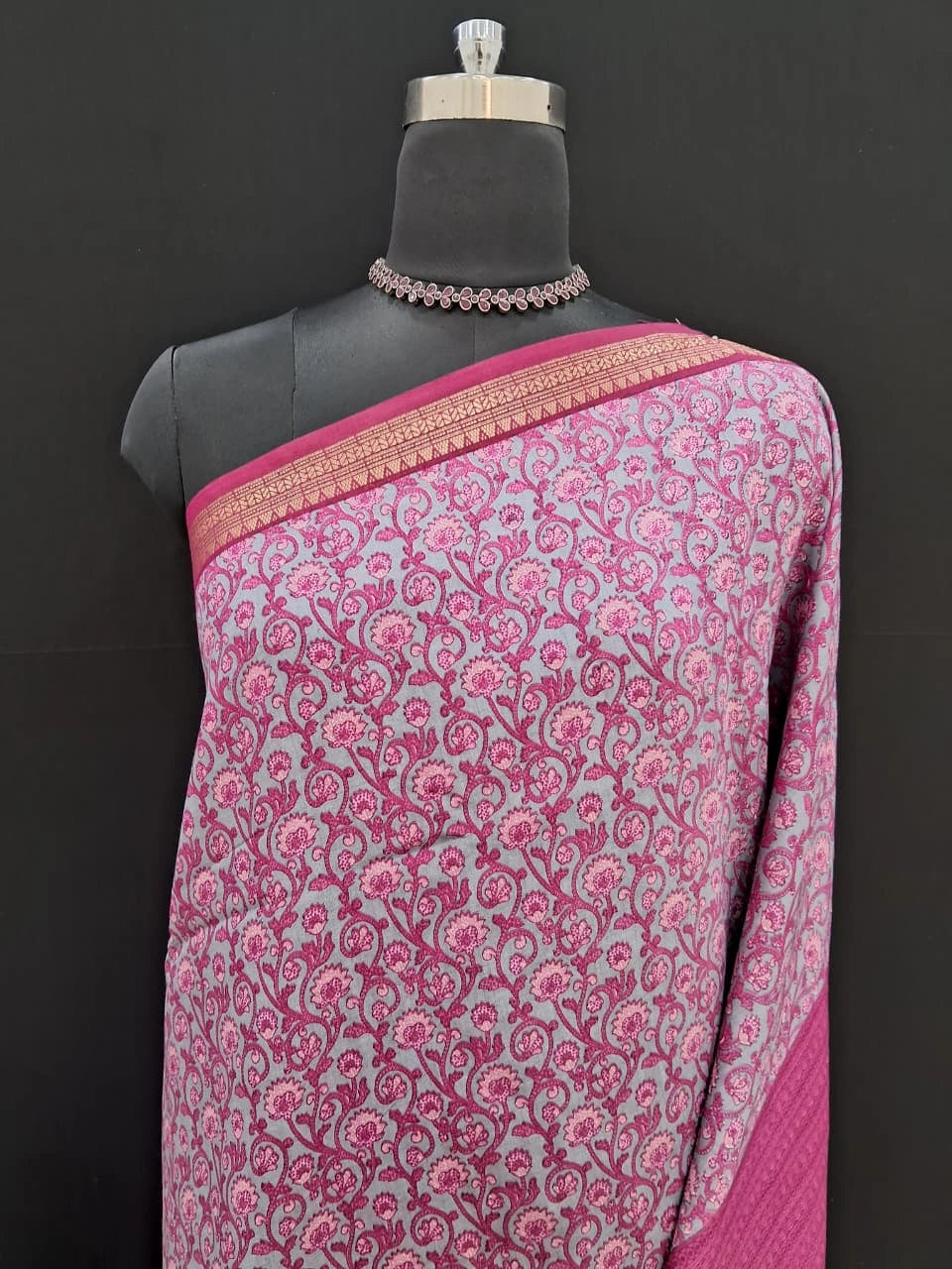 Elegant Grey Chanderi Saree 1
