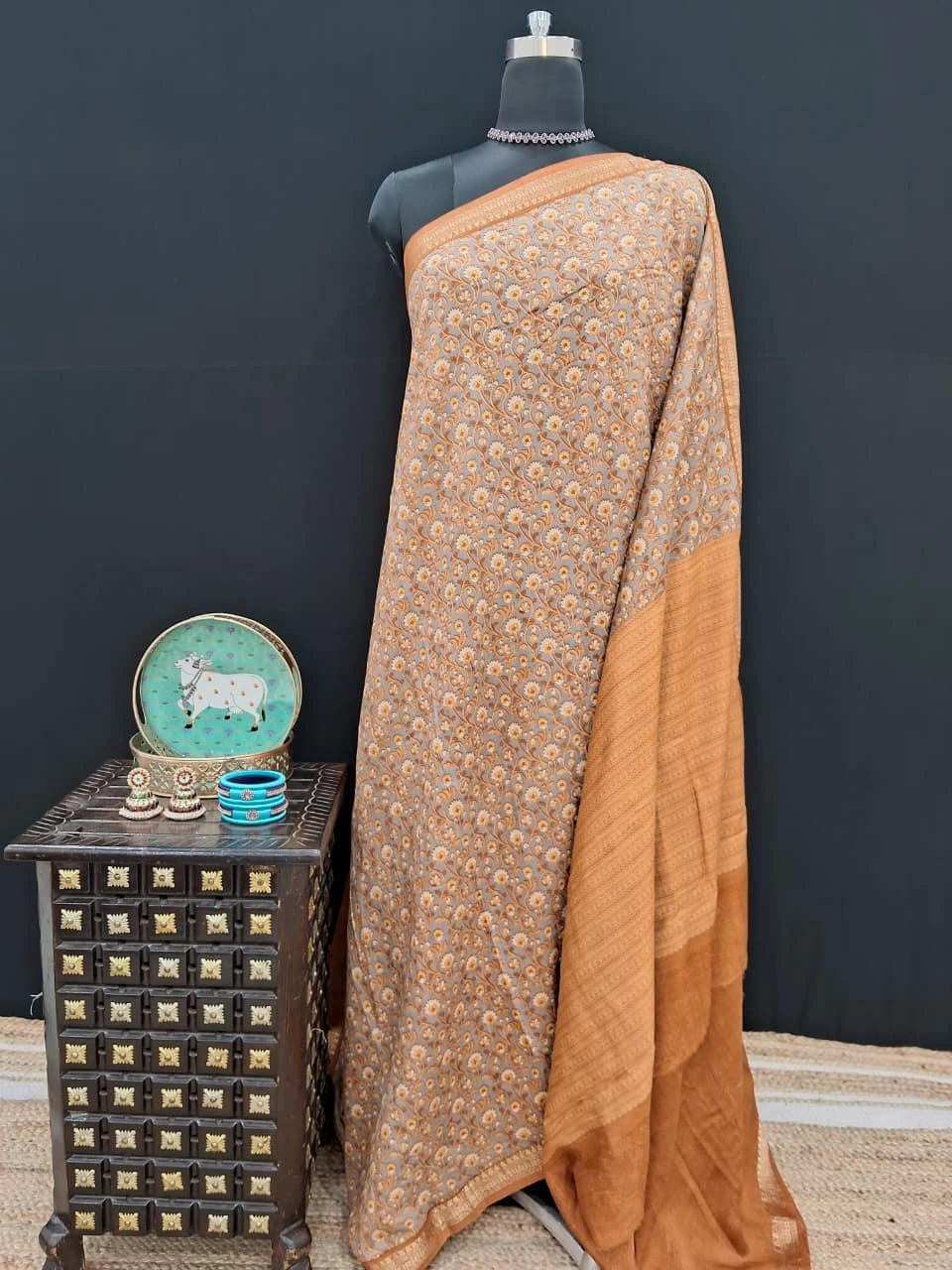 Buy Grey Chanderi Saree Online at  the Best Price
