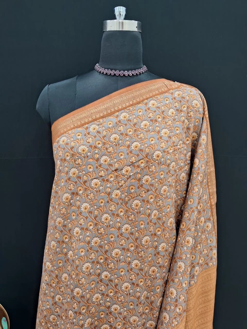 Grey Chanderi Saree 1