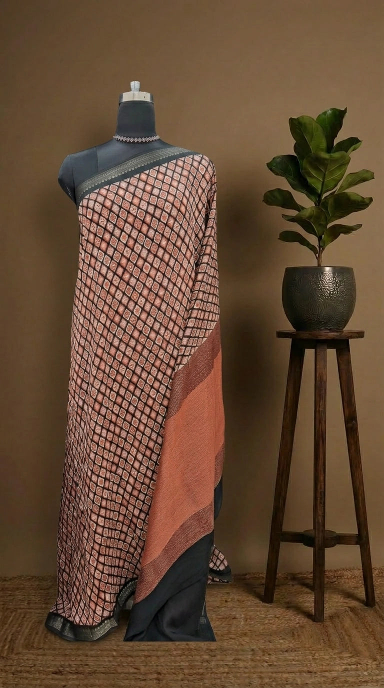 Black Chanderi Saree with Diamond Print Design