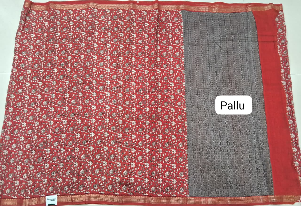 Red Chanderi Saree Pallu