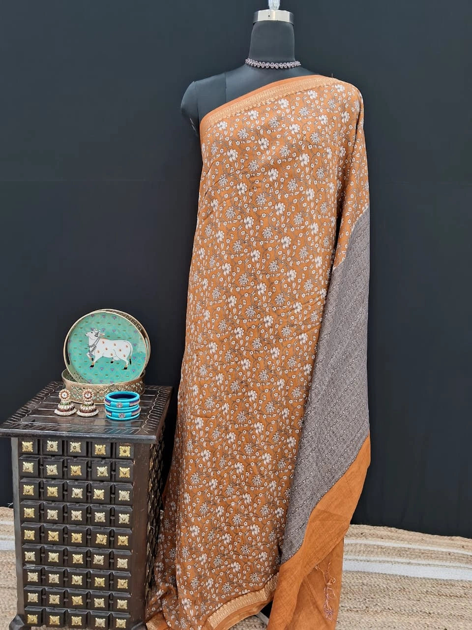 Shop Golden Brown Chanderi Saree Online at the Best Price