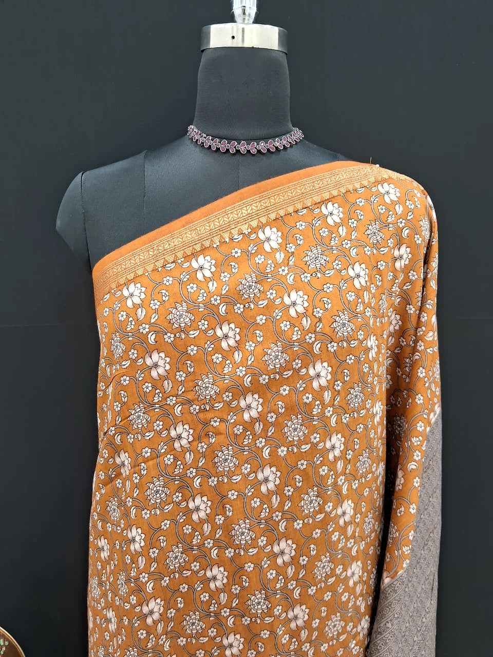 Golden Brown Chanderi Saree 1