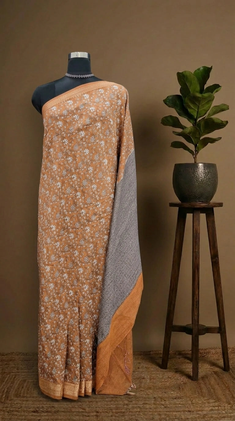 Golden Brown Chanderi Saree