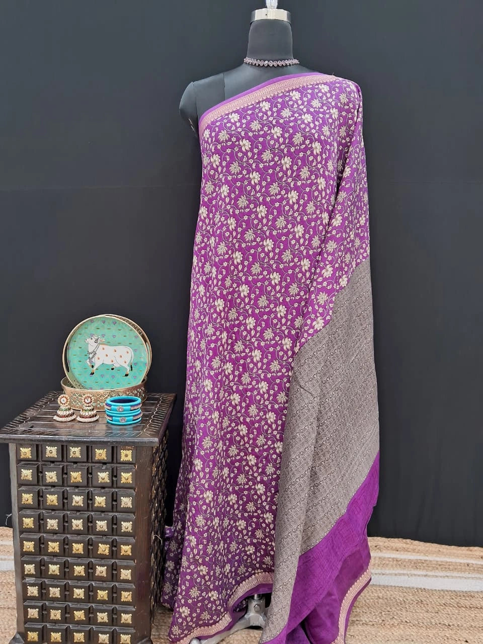 Purple Pure Chanderi Saree 