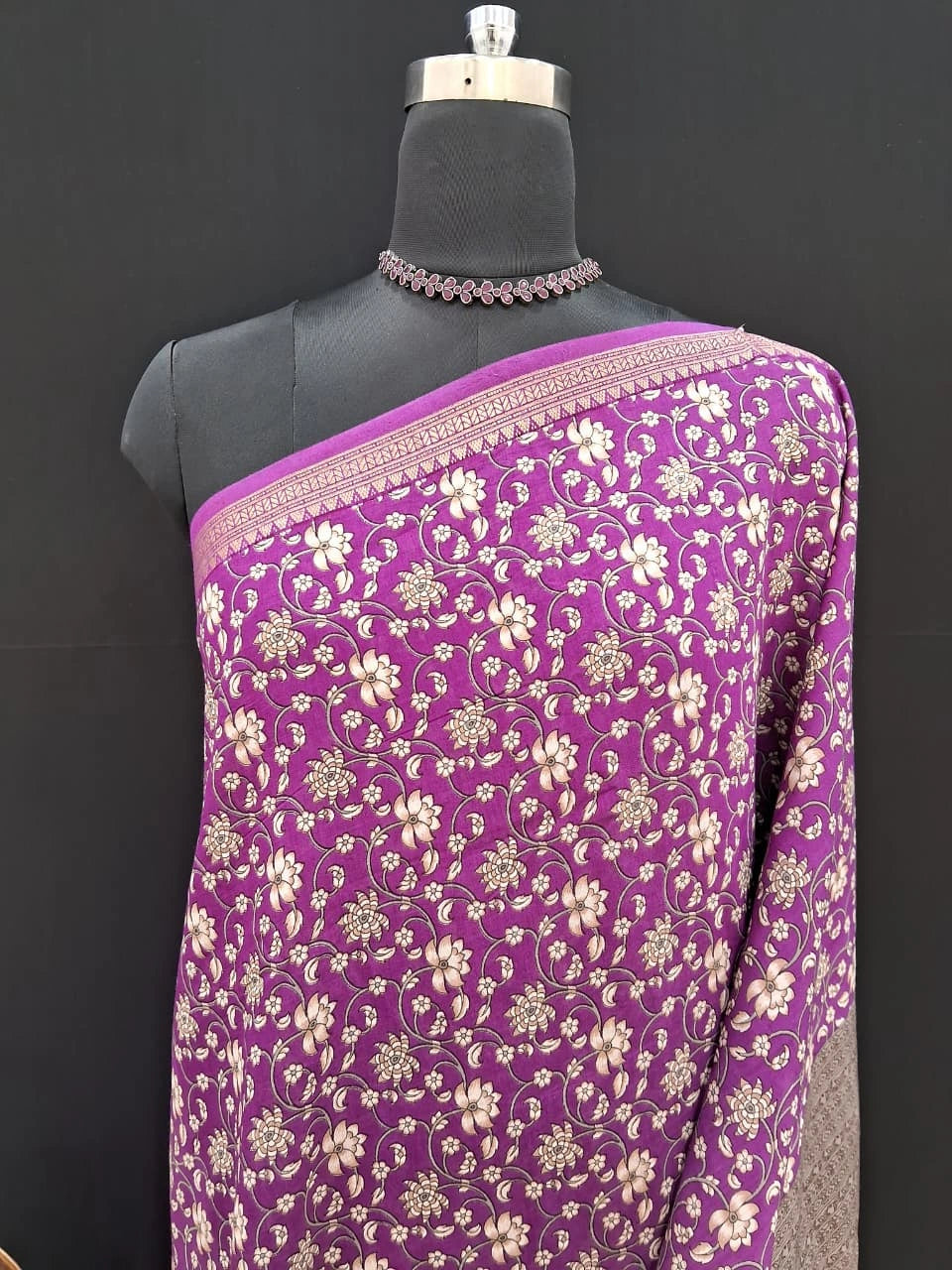 Purple Pure Chanderi Saree 1