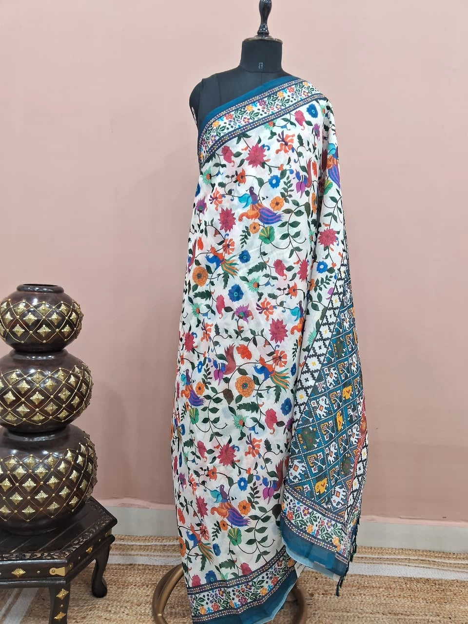 White Chandheri Saree