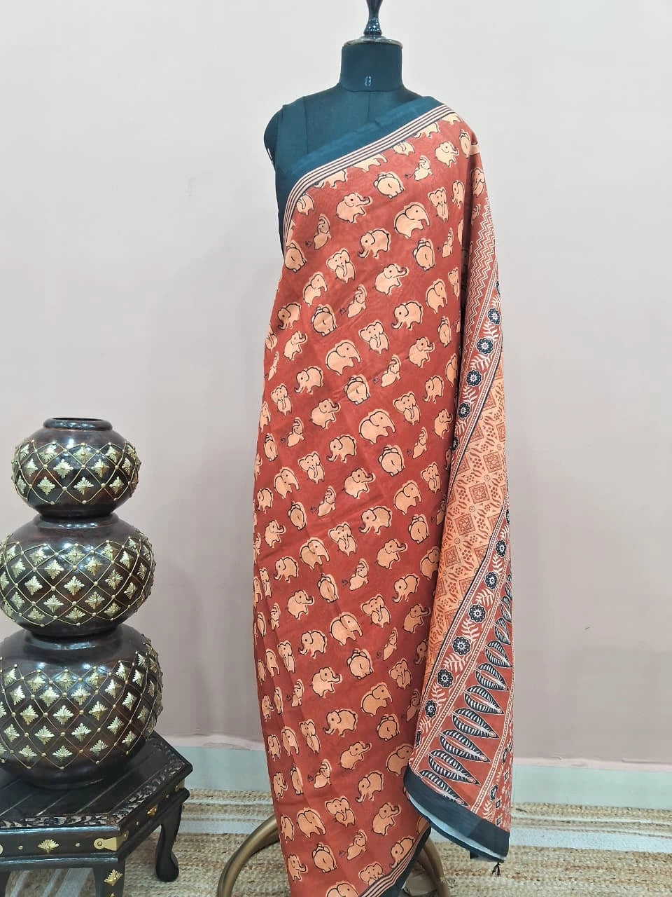 Brick Red Chandheri Saree