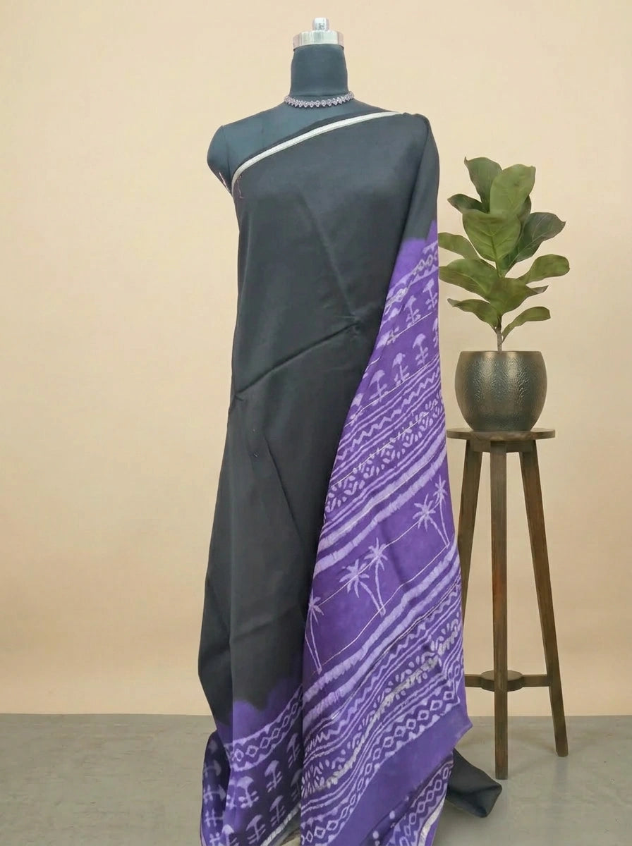 Timeless Black Chanderi Saree