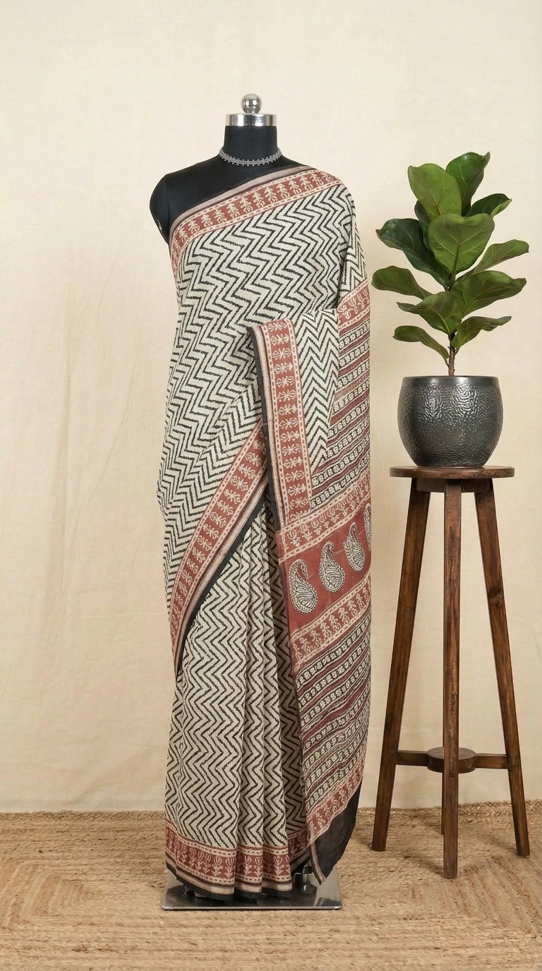 Timeless Ivory Cream Chanderi Saree