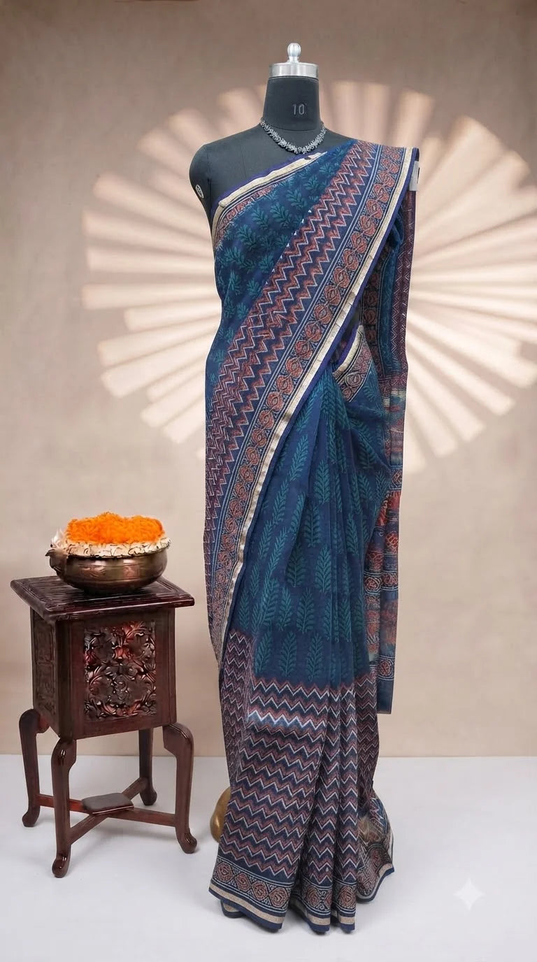 Elegant Navy Blue Chanderi Saree