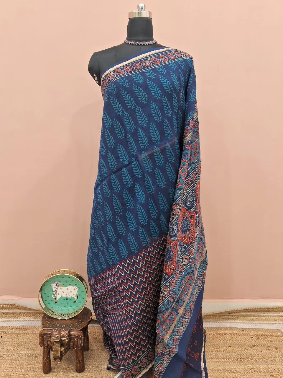 Elegant Navy Blue Chanderi Saree