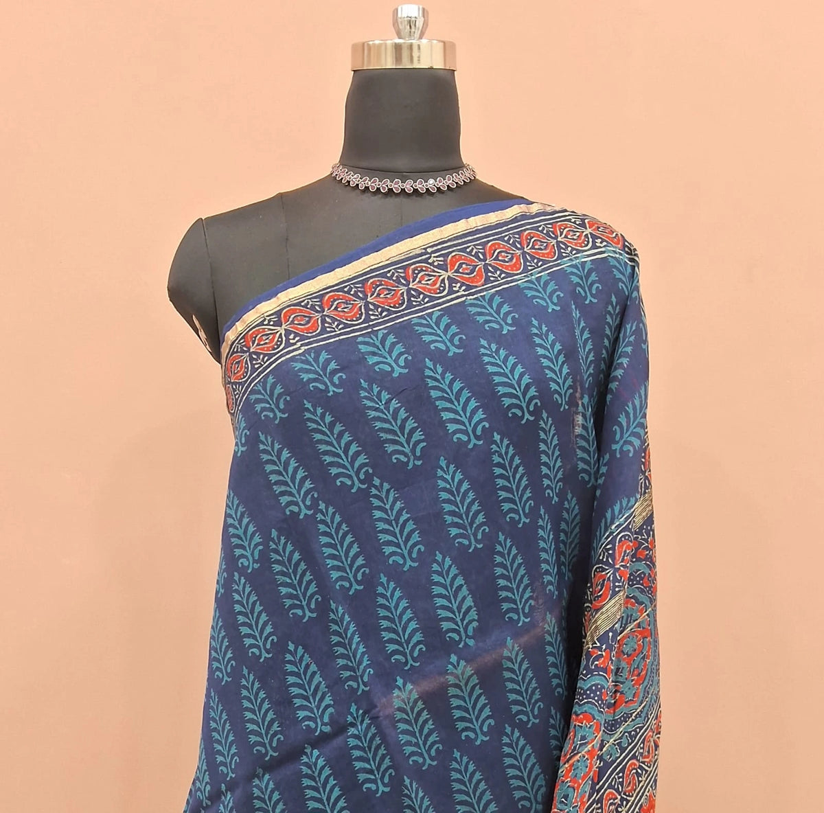Elegant Navy Blue Chanderi Saree 1