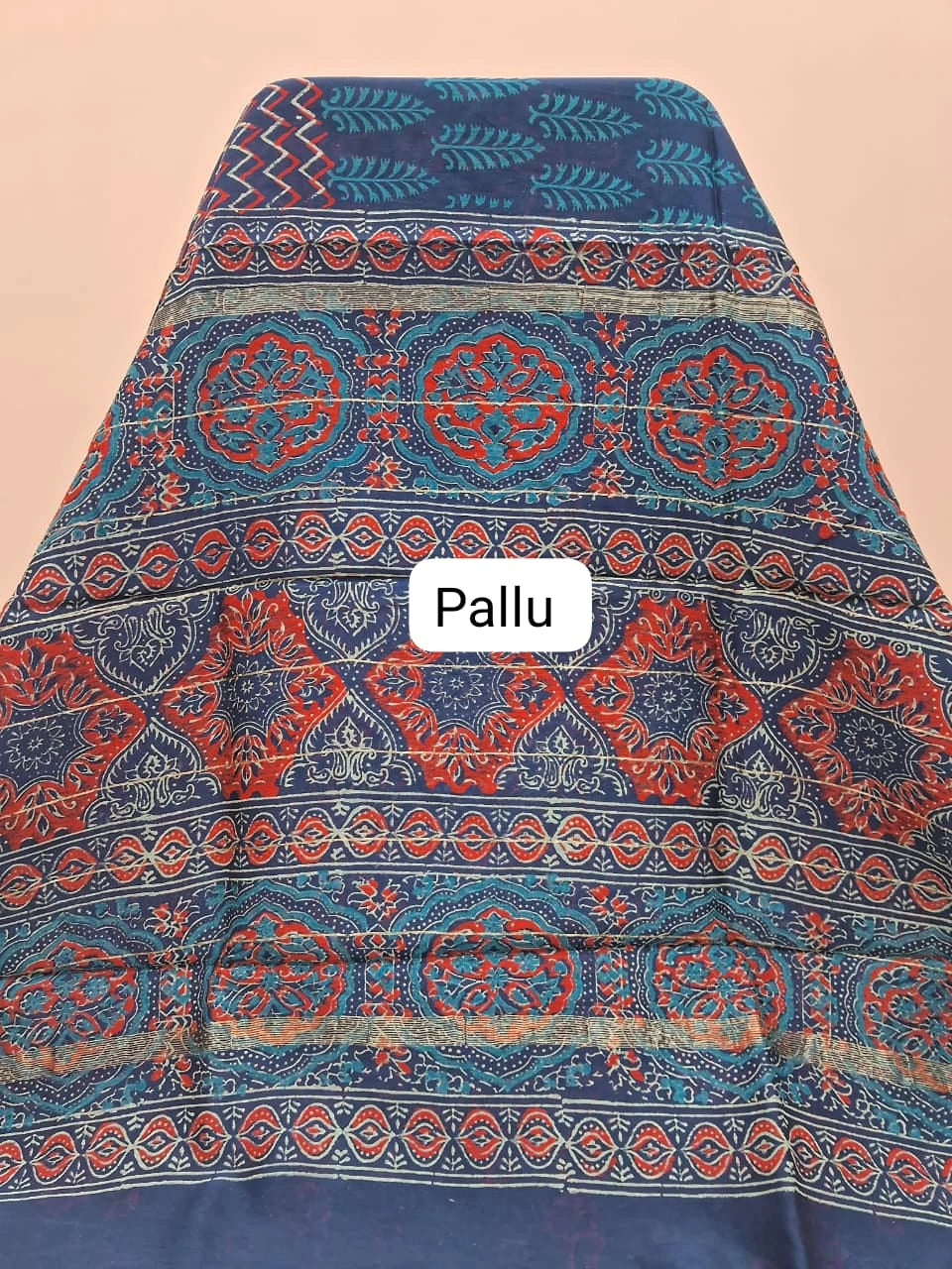 Elegant Navy Blue Chanderi Saree Pallu