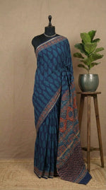 Elegant Navy Blue Chanderi Saree