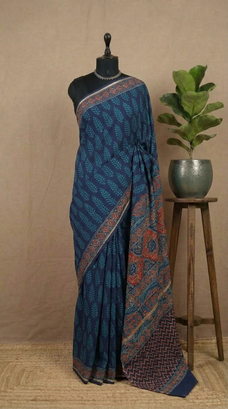 Elegant Navy Blue Chanderi Saree