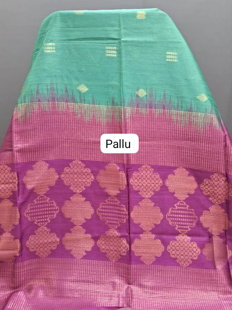 Sea Green Chandheri Pattu Saree Pallu