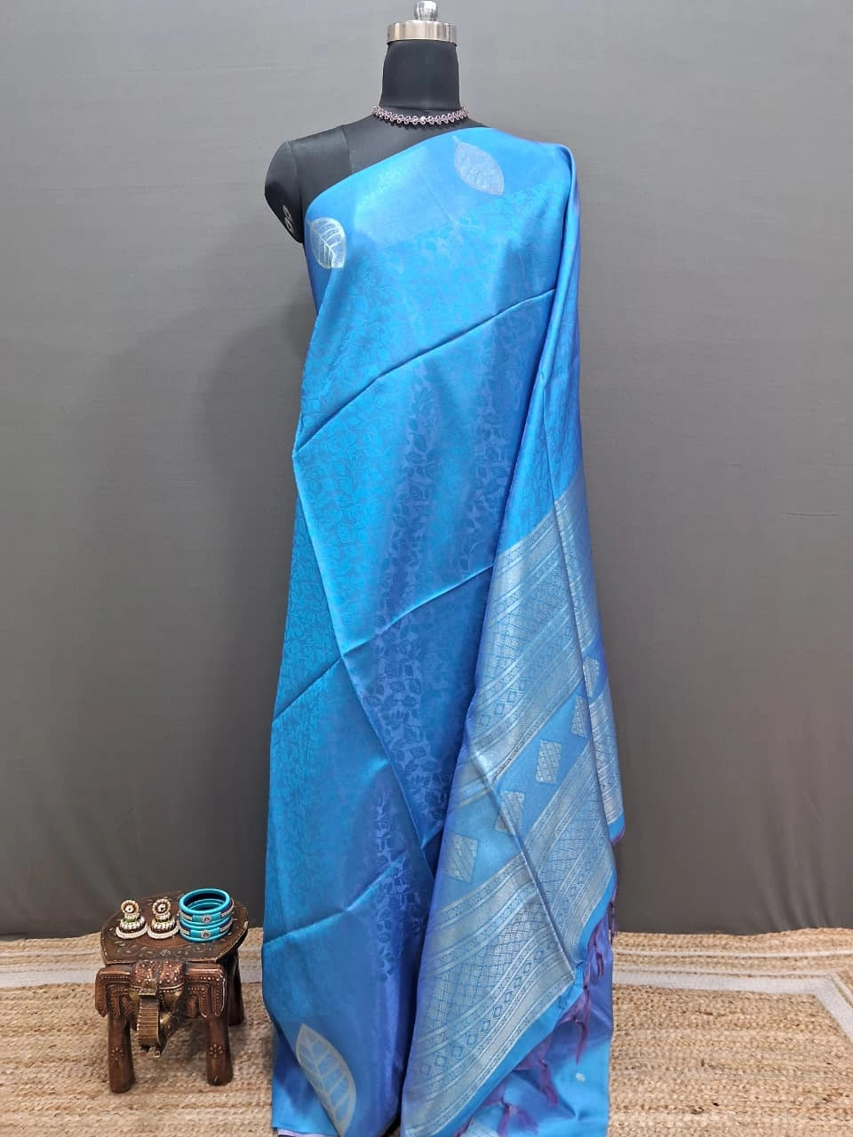 Caribbean Blue Chandheri Pattu Saree