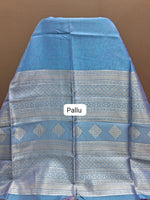 Caribbean Blue Chandheri Pattu Saree Pallu