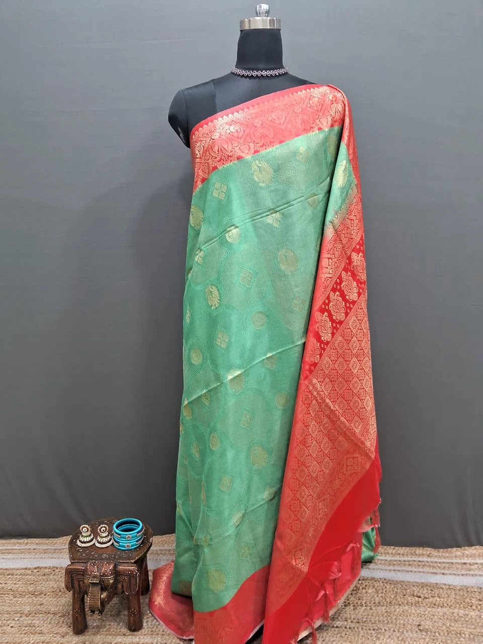 Sea Green Chandheri Pattu Saree 