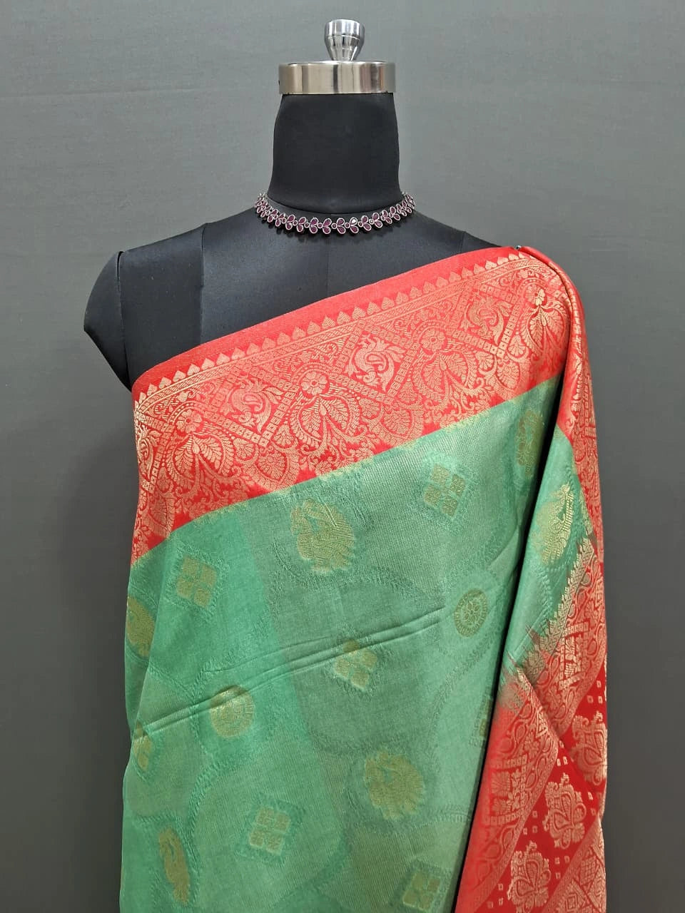 Sea Green Chandheri Pattu Saree 1