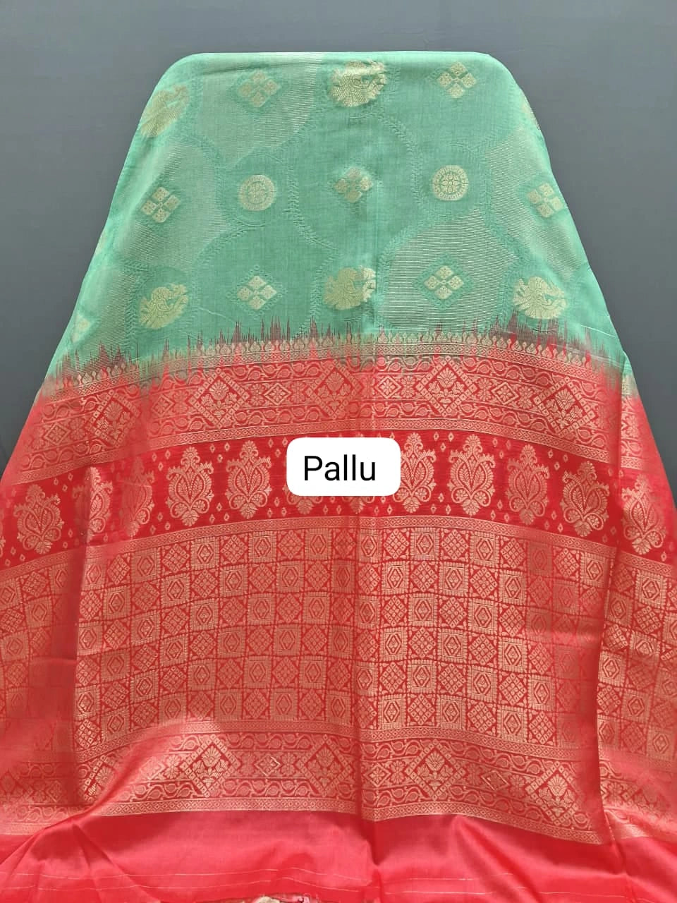 Sea Green Chandheri Pattu Saree Pallu