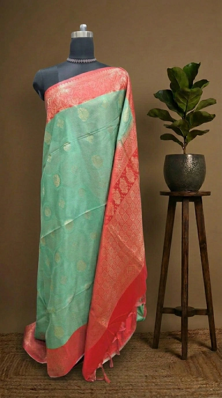 Sea Green Chandheri Pattu Saree