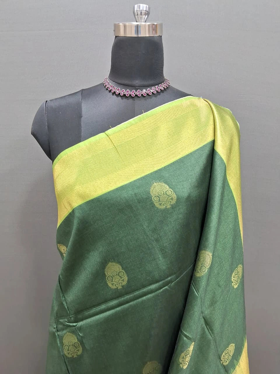Bottle Green Chandheri Pattu saree 1