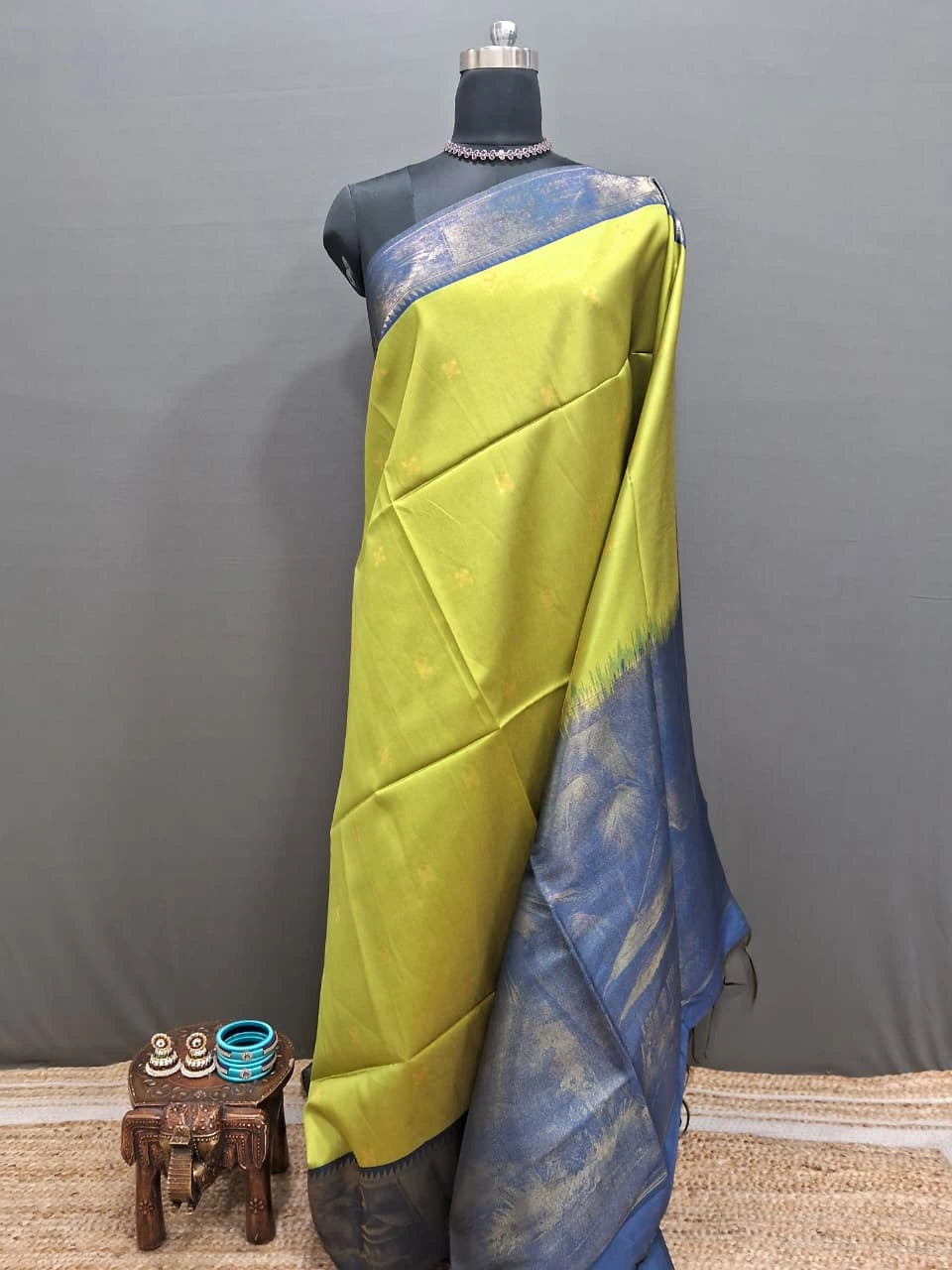 Bright Green Chandheri Pattu saree 