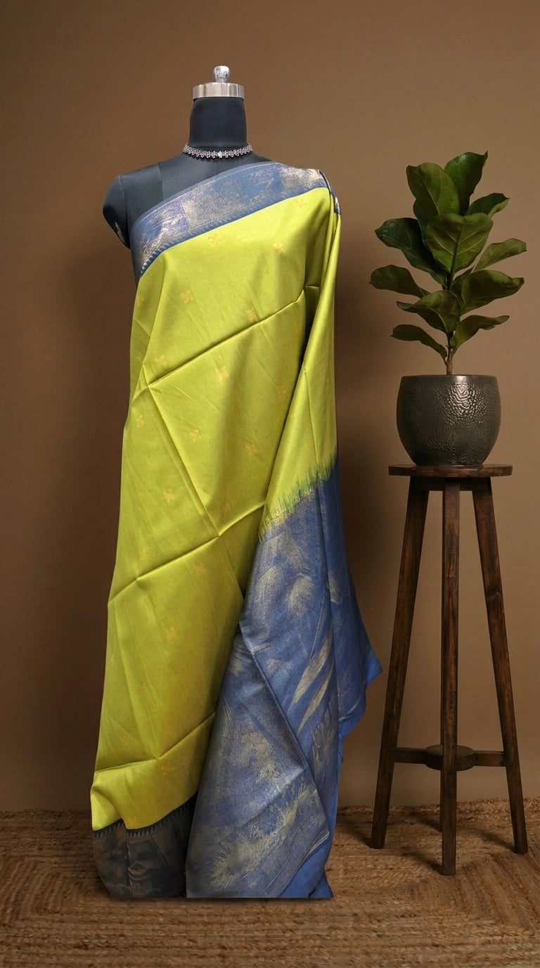 Bright Green Chandheri Pattu saree