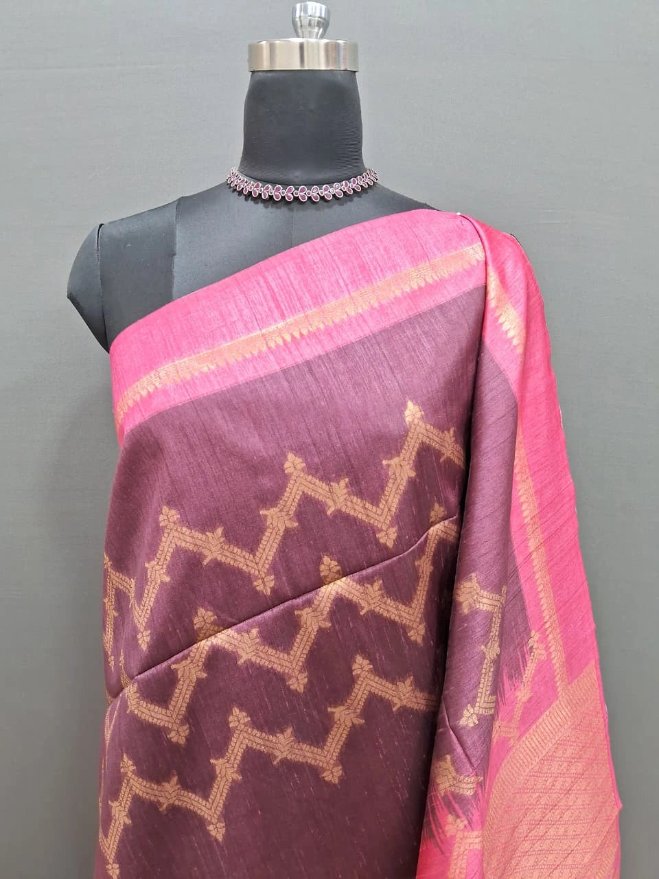 Dark Onion Pink Chandheri Pattu saree 1