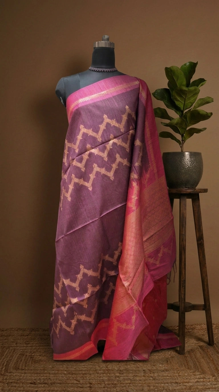 Dark Onion Pink Chandheri Pattu saree