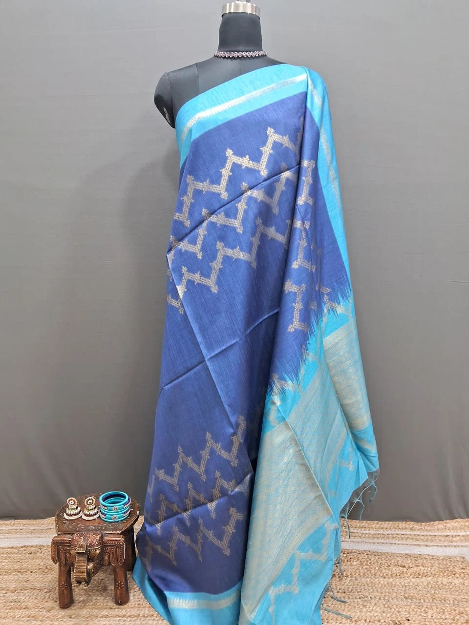 Navy Blue Chandheri Pattu saree 