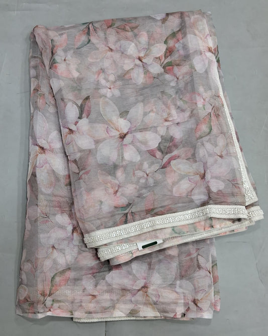 Pale Grey Chiffon Saree