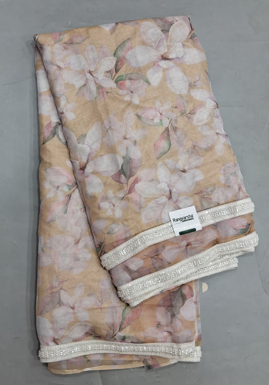 Lite Yellow Chiffon Saree