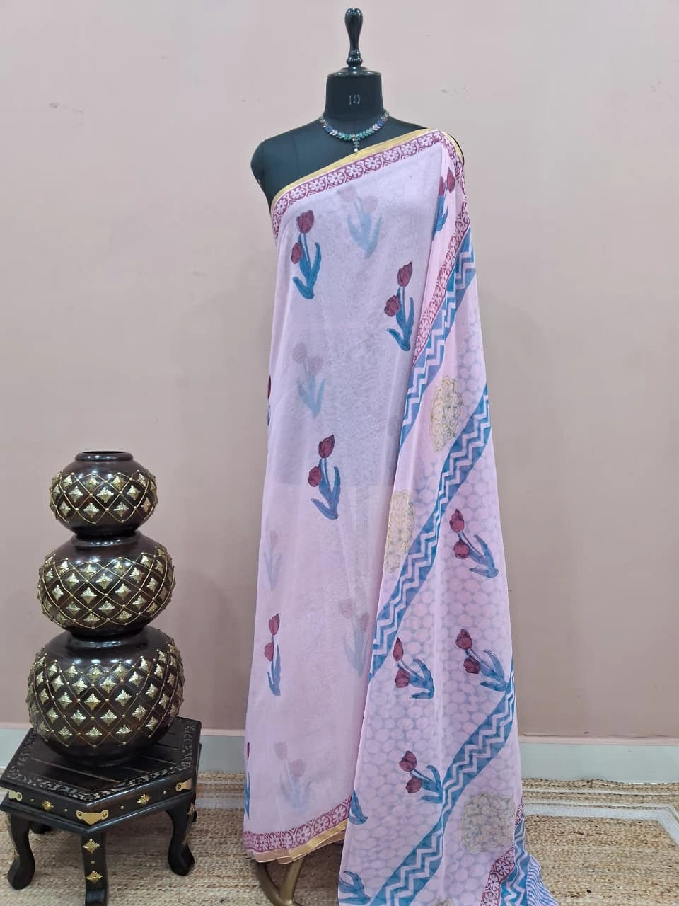Blush Pink Chiffon Saree 
