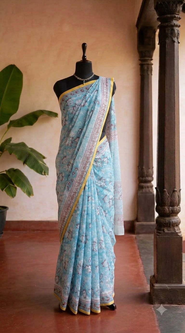 Sky Blue Chiffon Saree