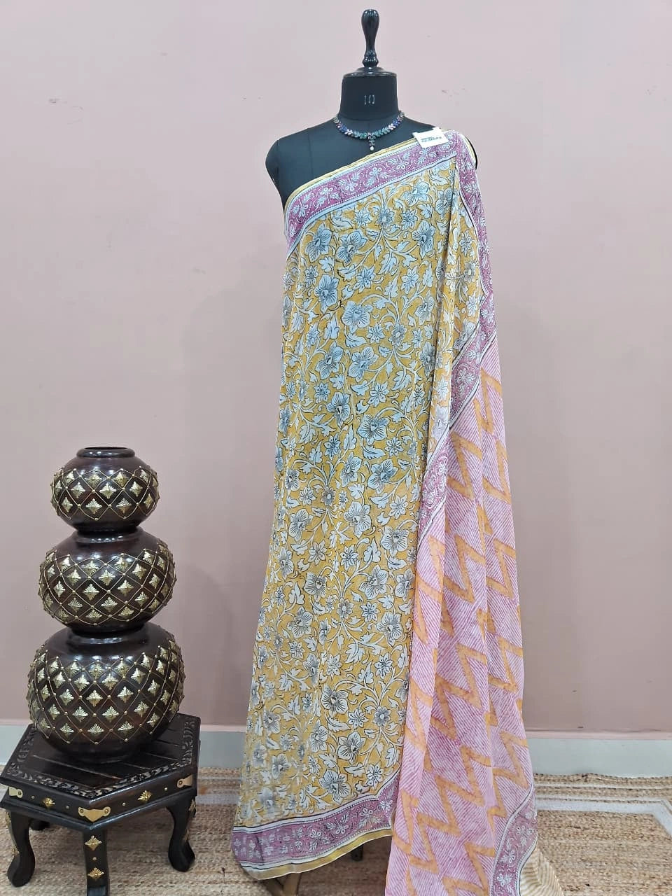 Light Mustard Yellow Chiffon Saree