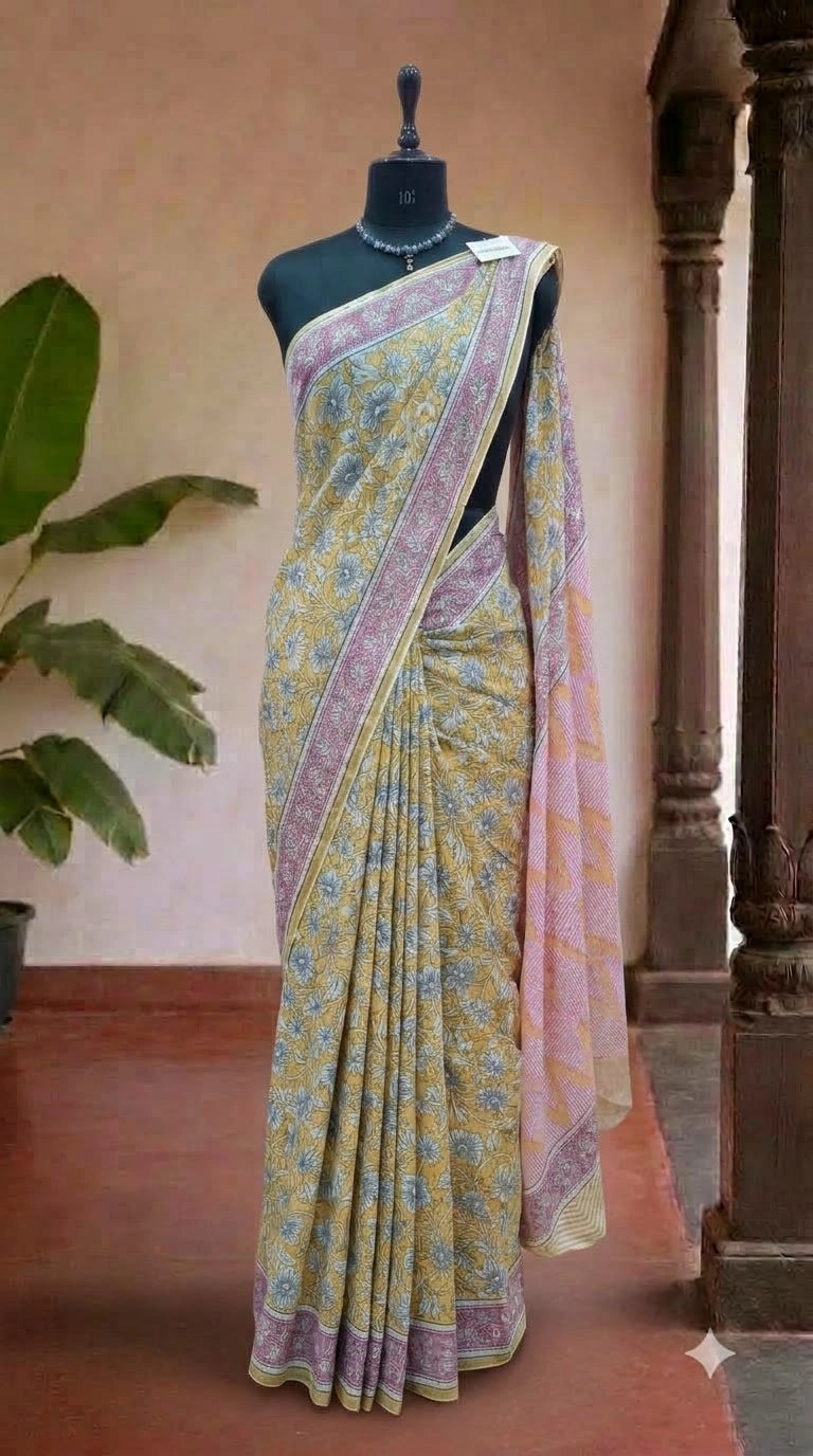 Light Mustard Yellow Chiffon Saree