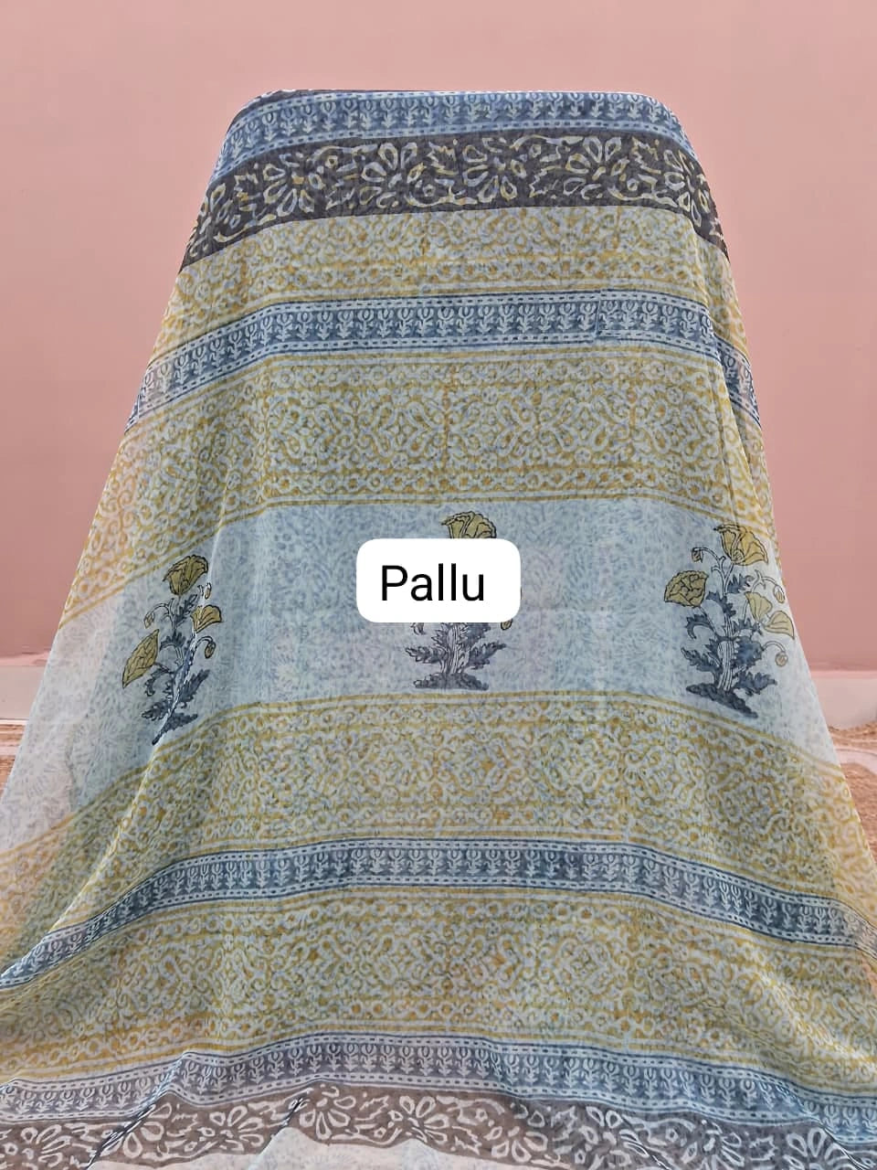 Blue Chiffon Saree Pallu