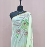 Mint Green and Light Yellow Chiffon Saree 1