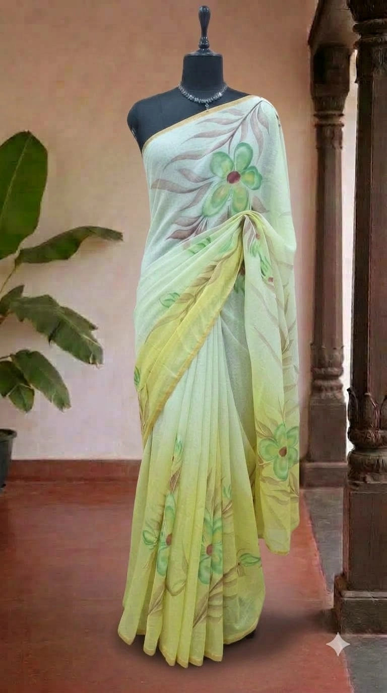CHF030406MintGreenandLightYellowChiffonSaree