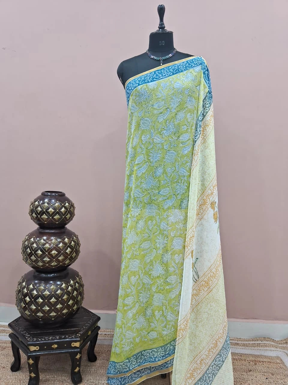 Lemon Yellow Chiffon Saree