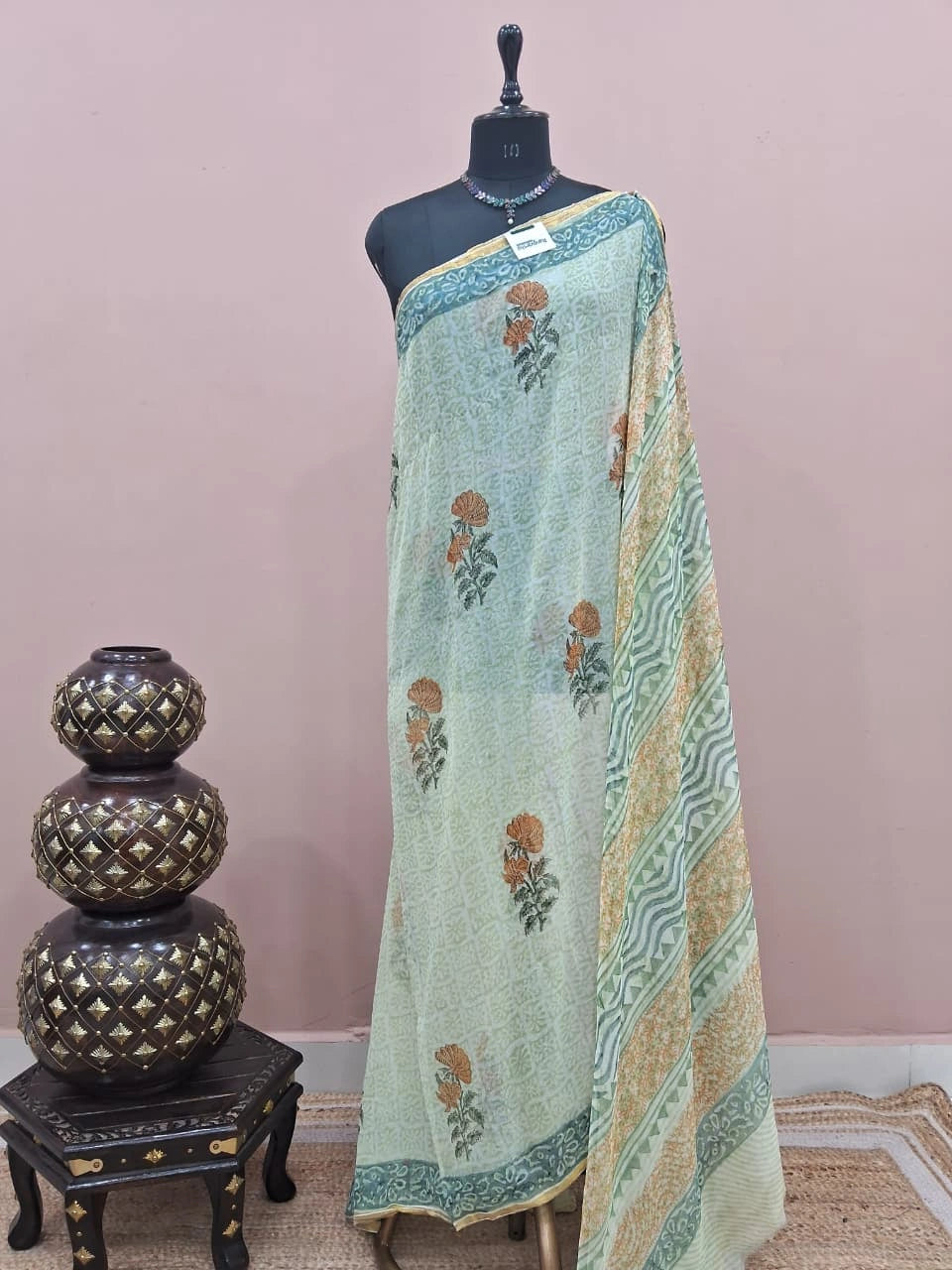 Pastel Pista Green Chiffon Saree