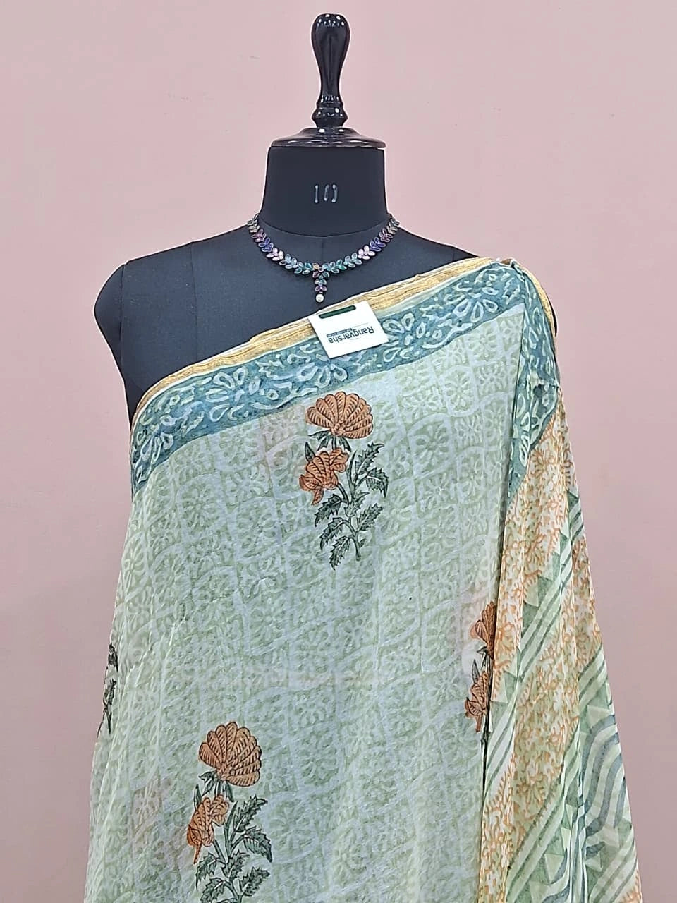 Pastel Pista Green Chiffon Saree 1