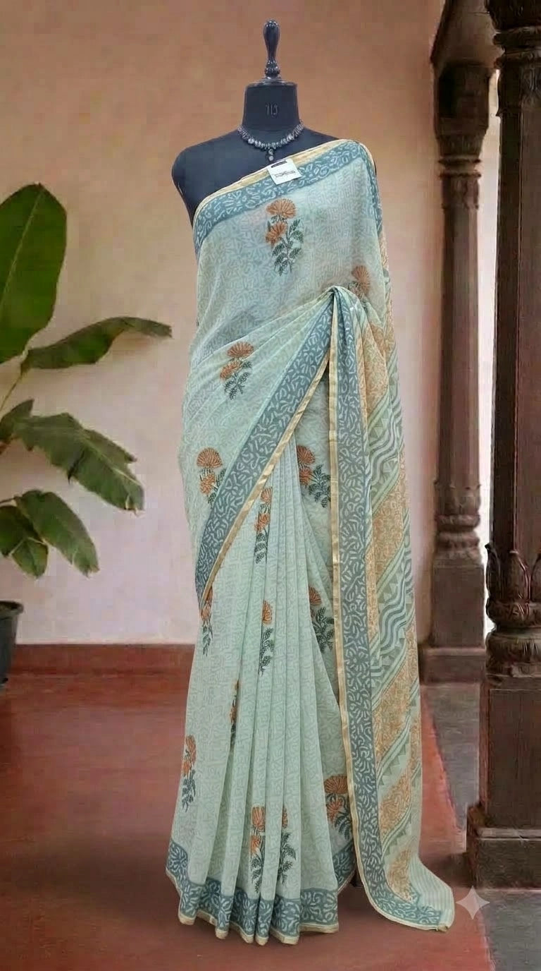 Pastel Pista Green Chiffon Saree
