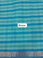 Blue, Green, and White Checked Cotton Saree Blouse