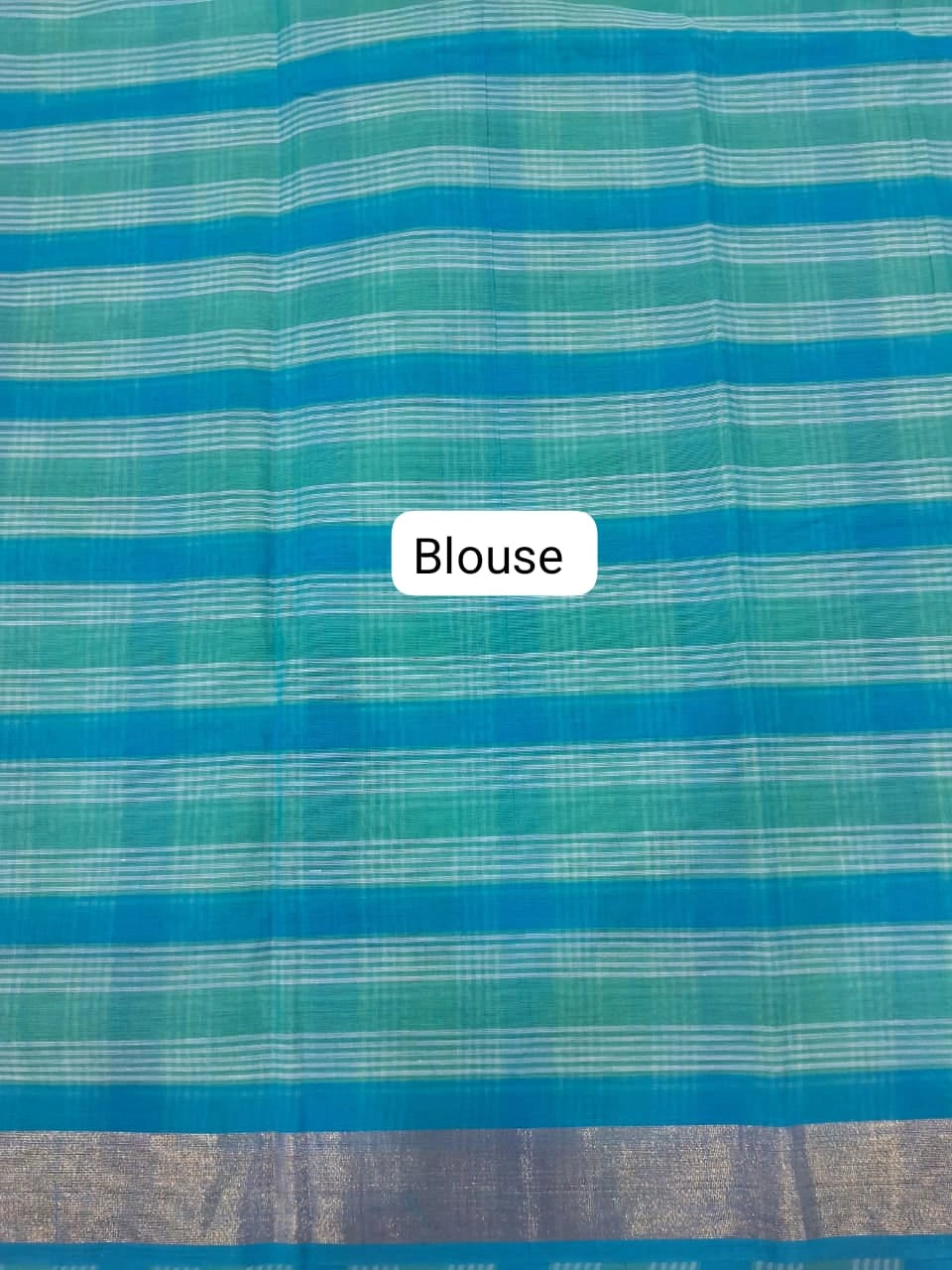 Blue, Green, and White Checked Cotton Saree Blouse